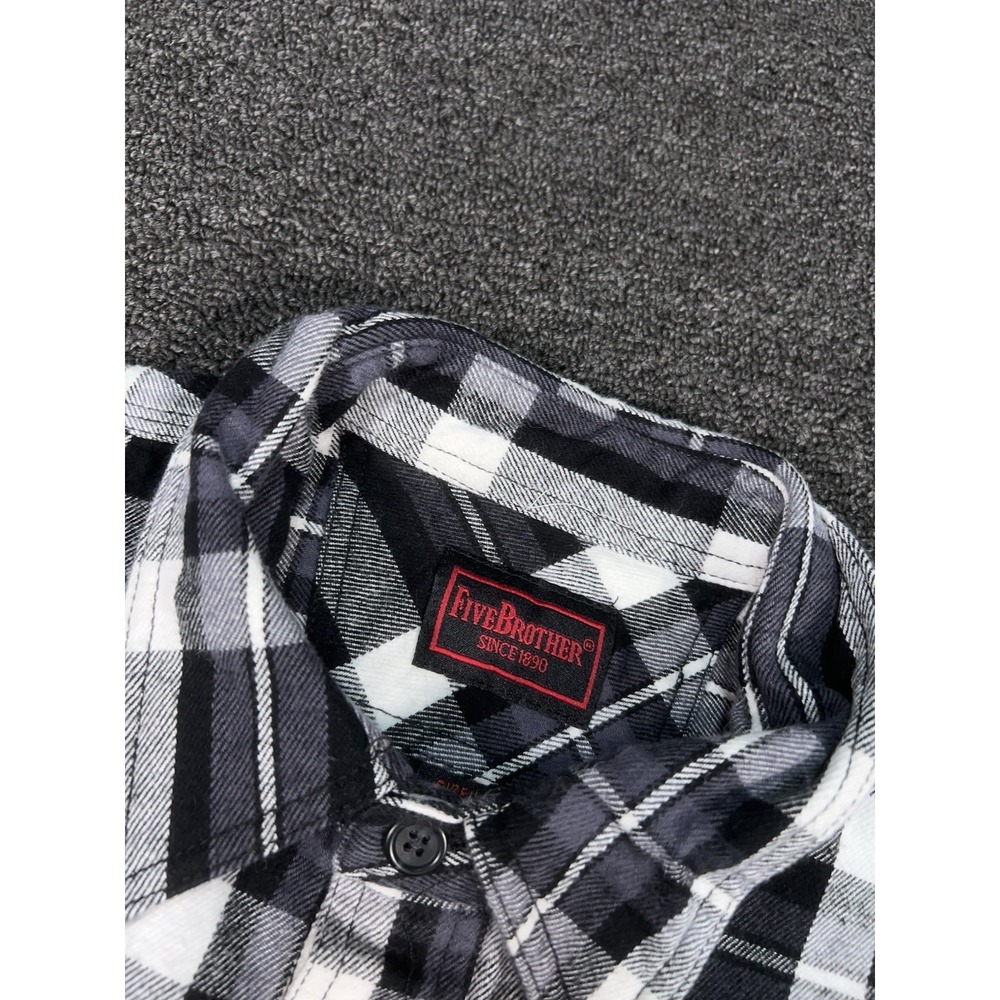 Vintage Five Brother Flannel Shirt Large Tall Black Plaid Heavyweight Sanforized - Picture 3 of 7